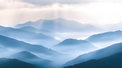 Fototapeta premium Serene Blue Mountains Misty Landscape Under Soft Light
