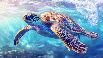 Obraz premium Sea Turtle Ocean Plastic Pollution Wildlife Conservation
