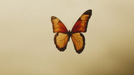 Obraz premium A Single Orange Butterfly in Flight Against a Pale Background