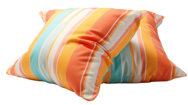 Bright, colorful pillow designed for ultimate comfort, adding a touch of fun and relaxation to your living room, isolated on transparent background.