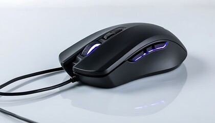 Stylish black wired mouse with meticulous design showcasing technological charm.