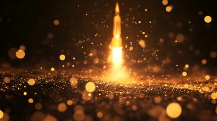 Graphite rocket launch design set against a modern blue geometric background, featuring a wireframe light connection structure, rendered as an isolated 3D graphic concept illustration.