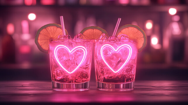 Romantic Cocktails  Neon Hearts  Pink Drinks  Valentine s Day
