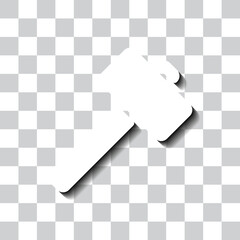 Hammer simple icon vector. Flat design. White with shadow on transparent grid
