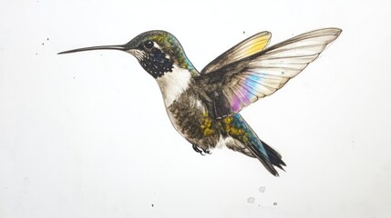 Fototapeta premium Watercolor Painting of a Hummingbird in Flight