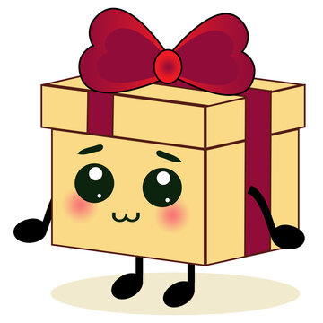 recommend clip art: Cute gift box character isolated. nervous present emoji cartoon vector illustration, funny face and funky eyes