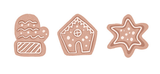 set gingerbread cookies on a white background