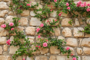 Historic Ancient Wall of Jerusalem: A Stony Landmark of Palestine Surrounded by Green and Rose Hues