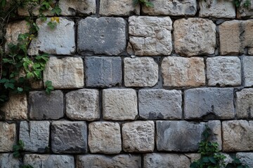 Historic Stone Wall of Old Jerusalem: A Blend of Rose-Tinted Bricks and Vibrant Greenery in a Timeless Setting