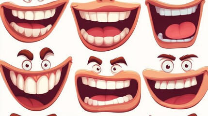 Obraz premium Cartoon Mouths Expressions Smiles Wide Open Happy Funny Faces Vector Illustration