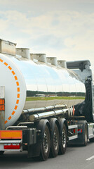 Fuel tanker truck transporting hazardous chemicals on highway