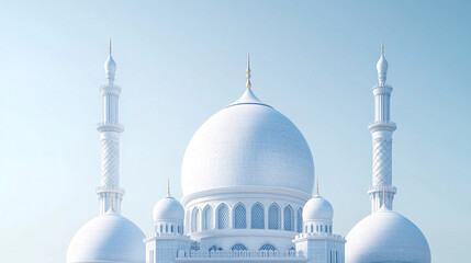 Fototapeta premium Majestic White Mosque Domes Minarets Islamic Architecture