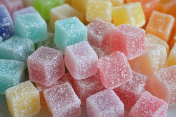 Vibrant Sweet Treats Display: Close-up of Colorful Candy, Jelly, and Marmalade in a Delightful Food Background