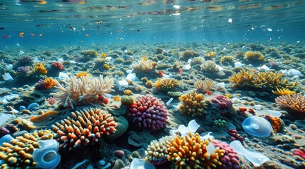 Obraz premium Diving in a Sea of Trash: Exploring Ocean Pollution