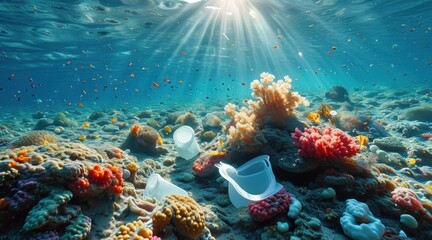 Fototapeta premium Diving in a Sea of Trash: Exploring Ocean Pollution