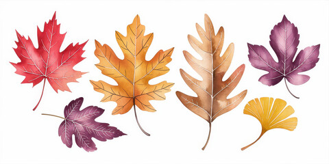 Obraz premium Autumn Watercolor Leaves Collection 