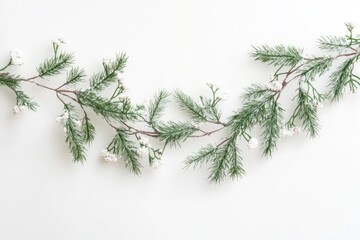 Winter garland with pine and white flowers