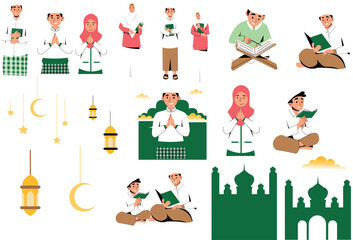 set of ramadhan islamic illustration vector set