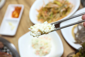 creamy food mayonnaise macaroni Salad. Korean side dish