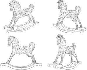 Vector illustration of a wooden swing horse children's toy design
