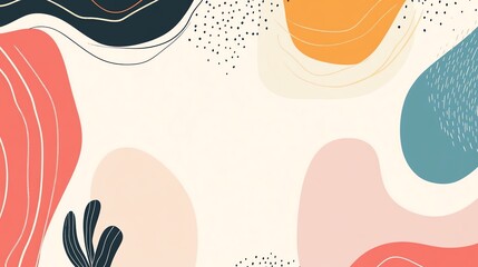 Fototapeta premium An abstract background with colorful organic shapes, including circles and blobs, and black and white lines.