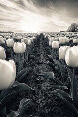Fototapeta premium Black and White Tulip Field