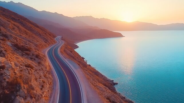 Beautiful nature scenery to travel on the colorful road landscape among the mountains by the sea. Traveling in the beach highway landscape during summer vacation. Turkey journey in green nature road.