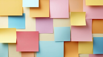 flat design illustration, organic traffic strategies, brainstorming session with sticky notes, bright and cheerful colors