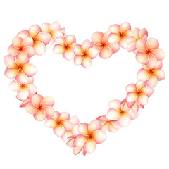 Frame in the shape of a heart. Heart shaped flower watercolor illustration isolated from background.