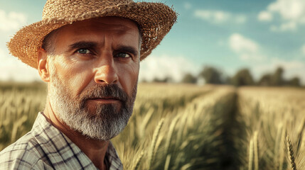 Fototapeta premium Mature Farmer in Wheat Field Portrait