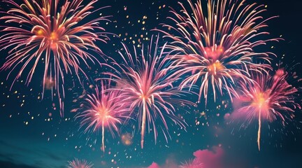 Naklejka premium Joyful Candy Colors in New Year’s Sky: A Festive Explosion of Happiness