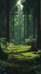 Obraz premium Enchanted Forest Path: A Digital Journey into Lush Greenery