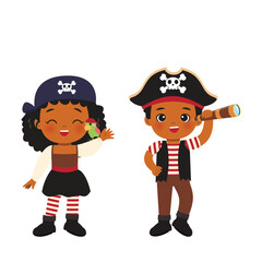 Cute pirate boy and girl cartoon design