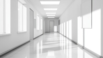 Obraz premium Modern office corridor or hallway interior with empty space over the white wall and the meeting room