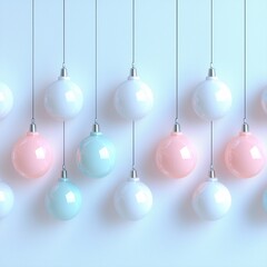 Colorful hanging ornaments create a serene, festive atmosphere with a pastel palette of pink, blue, and white. isolate on white background