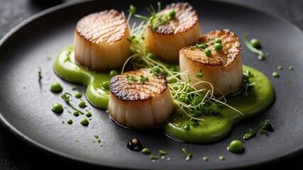 A minimalist plating of seared scallops 