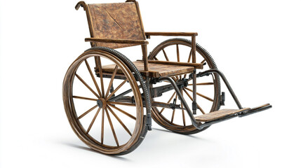 Fototapeta premium Antique Wooden Wheelchair Vintage Medical Chair Disability History