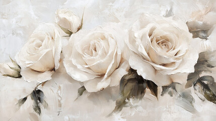 Creamy White Roses Oil Painting  Floral Art  Home Decor