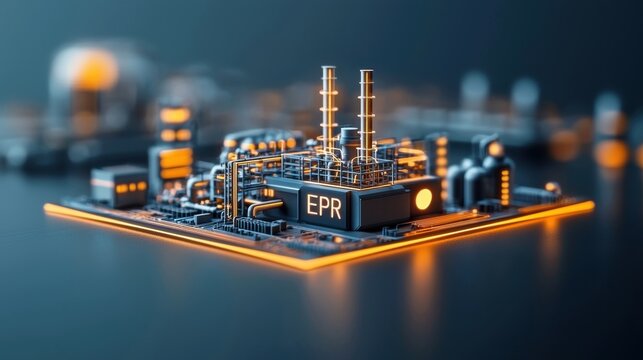 Extended Producer Responsibility concept. Microchip with industrial design elements