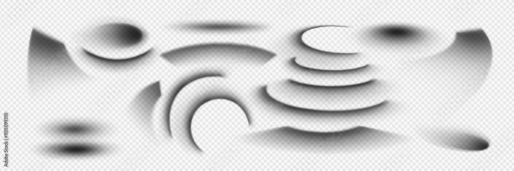Poster realistic set of curved shadow elements of various geometric shapes and gradients. semicircular form