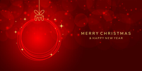 Christmas card design. Christmas ball icon on red background. Merry Christmas and Happy New Year background.