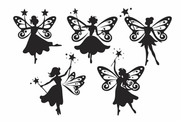 Magical Fairy Silhouette Collection with Whimsical Details for Fantasy Designs

