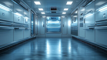 Obraz premium The empty interior of a large freezer.