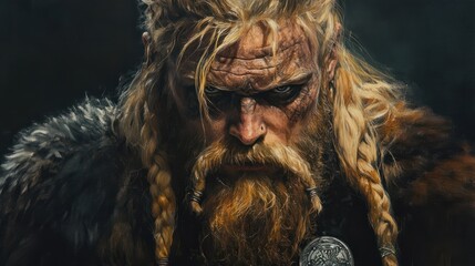 Obraz premium Valhalla echoes - portrait viking lifestyle, delving into traditions and customs of norsemen, exploring their warrior ethos, communal living, and the profound influence of their mythological beliefs.