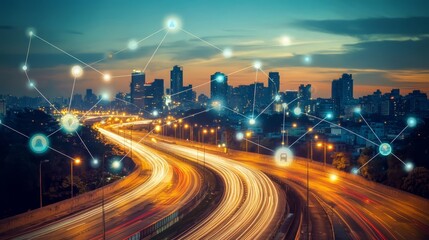 Smart City Highway Network at Night