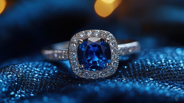 An exquisite ring showcasing a deep blue sapphire as its centerpiece, set with sparkling diamonds on a sleek white gold band. A perfect choice for luxury, fashion, and fine jewelry designs 