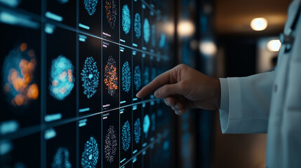 doctor examining digital health data on touchscreen display