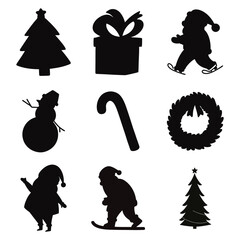 christmas silhouette elements set