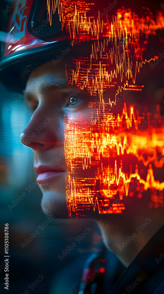 Poster A profile of a focused individual with digital waveforms overlaying their face.