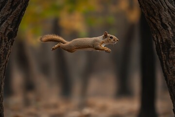 a squirrel leap between tree branches